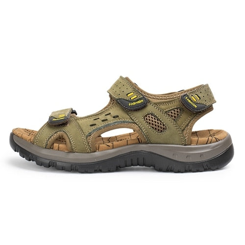 LINGGE Genuine Leather Men's Sandals - Summer Beach Comfort