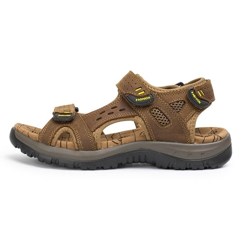 LINGGE Genuine Leather Men's Sandals - Summer Beach Comfort