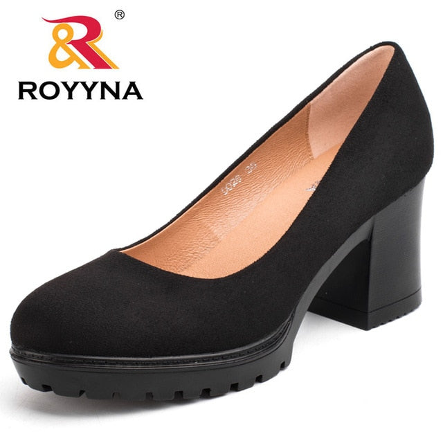 ROYYNA New Fashion Style Women Pumps Shallow Ladies Platform Shoes Round Toe Square Heels Women Wedding Shoes Wholesales