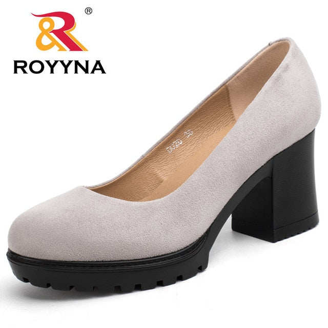 ROYYNA New Fashion Style Women Pumps Shallow Ladies Platform Shoes Round Toe Square Heels Women Wedding Shoes Wholesales