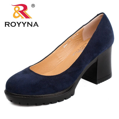 ROYYNA New Fashion Style Women Pumps Shallow Ladies Platform Shoes Round Toe Square Heels Women Wedding Shoes Wholesales