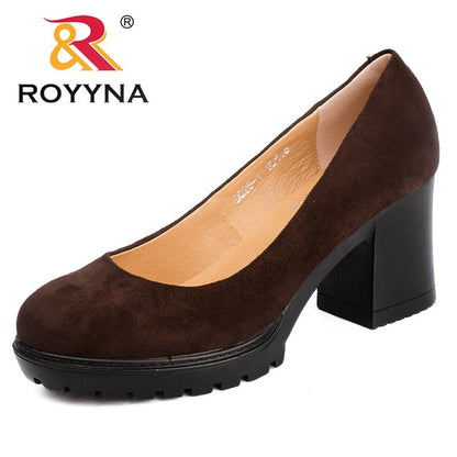 ROYYNA New Fashion Style Women Pumps Shallow Ladies Platform Shoes Round Toe Square Heels Women Wedding Shoes Wholesales