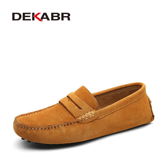DEKABR Men’s Leather Slip-On Moccasins – Lightweight Comfort Loafers