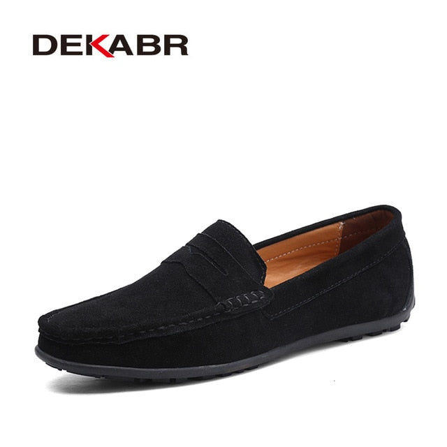 DEKABR Men’s Leather Slip-On Moccasins – Lightweight Comfort Loafers