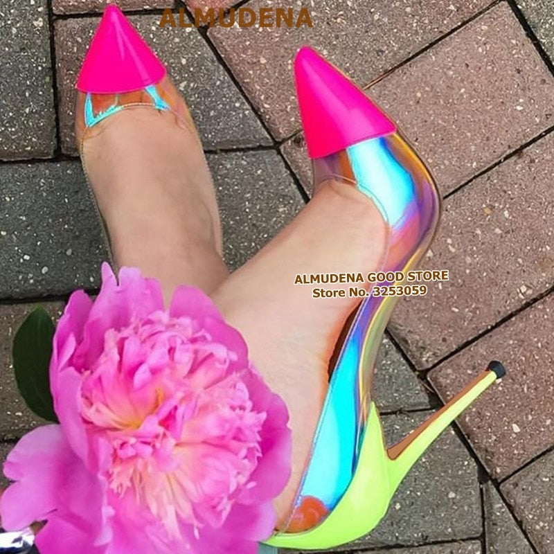 Neon Pink Heels with Clear PVC - Eco-Chic & Bold