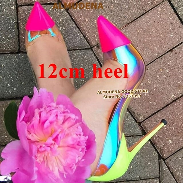 Neon Pink Heels with Clear PVC - Eco-Chic & Bold