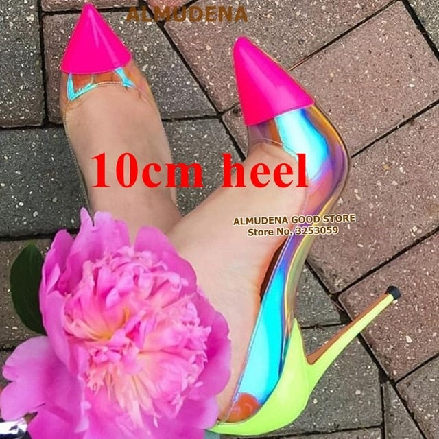 Neon Pink Heels with Clear PVC - Eco-Chic & Bold