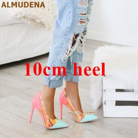 Neon Pink Heels with Clear PVC - Eco-Chic & Bold
