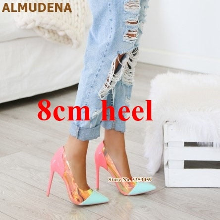 Neon Pink Heels with Clear PVC - Eco-Chic & Bold