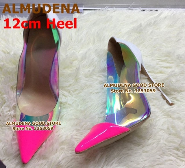 Neon Pink Heels with Clear PVC - Eco-Chic & Bold