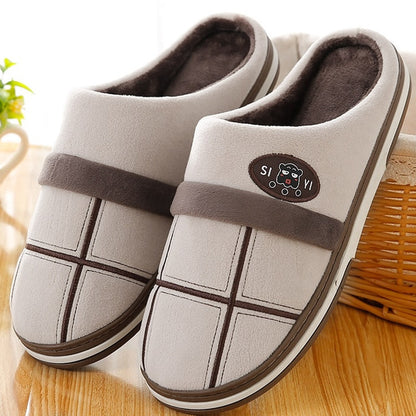 Warm Gingham Men's Slippers - Anti-Skid & Plush Comfort