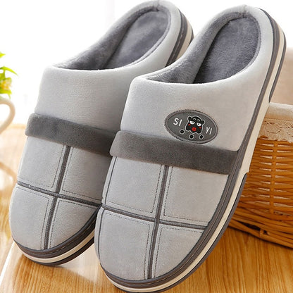 Warm Gingham Men's Slippers - Anti-Skid & Plush Comfort