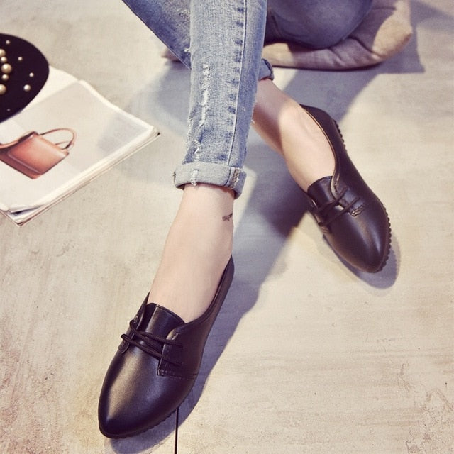 Women's Black PU Leather Oxfords - Elegant & Eco-Friendly