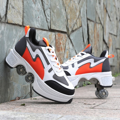 Hot Shoes Casual Sneakers Walk+Skates Deform Wheel Skates for Adult Men Women Unisex Couple Childred Runaway Skates Four-wheeled