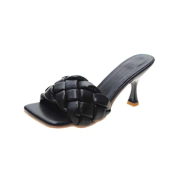 Luxury Women's High Heel Mules - Sophisticated Weave & Comfort