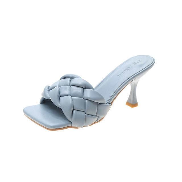 Luxury Women's High Heel Mules - Sophisticated Weave & Comfort