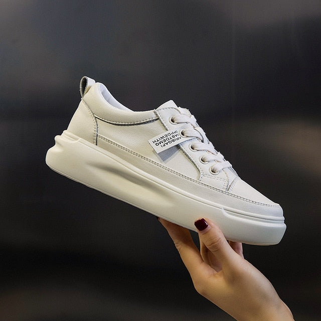 Women's Leather Platform Sneakers - Lightweight & Breathable