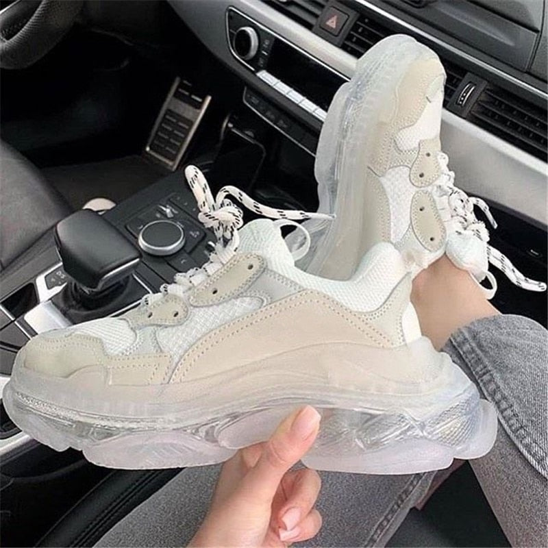 Women's Transparent Sneakers - Stylish & Comfortable Leather Shoes