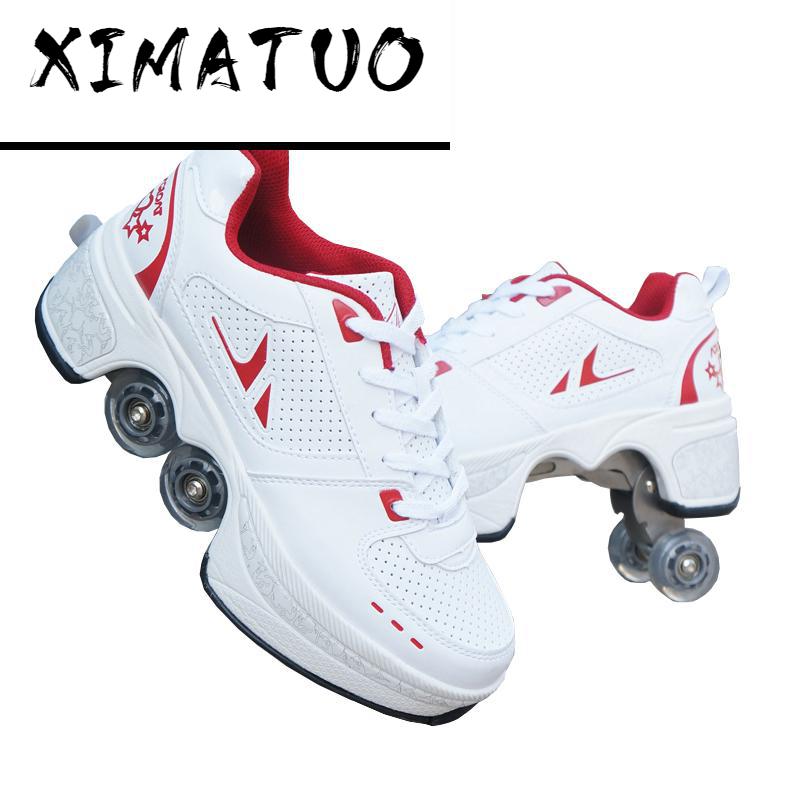 Hot Shoes Casual Sneakers Walk+Skates Deform Wheel Skates for Adult Men Women Unisex Couple Childred Runaway Skates Four-wheeled