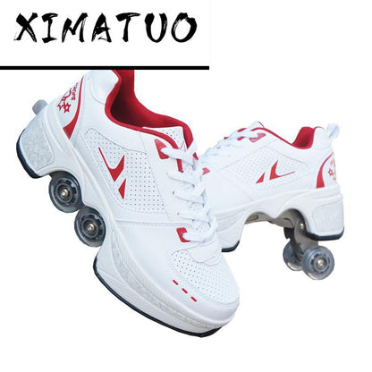 Hot Shoes Casual Sneakers Walk+Skates Deform Wheel Skates for Adult Men Women Unisex Couple Childred Runaway Skates Four-wheeled