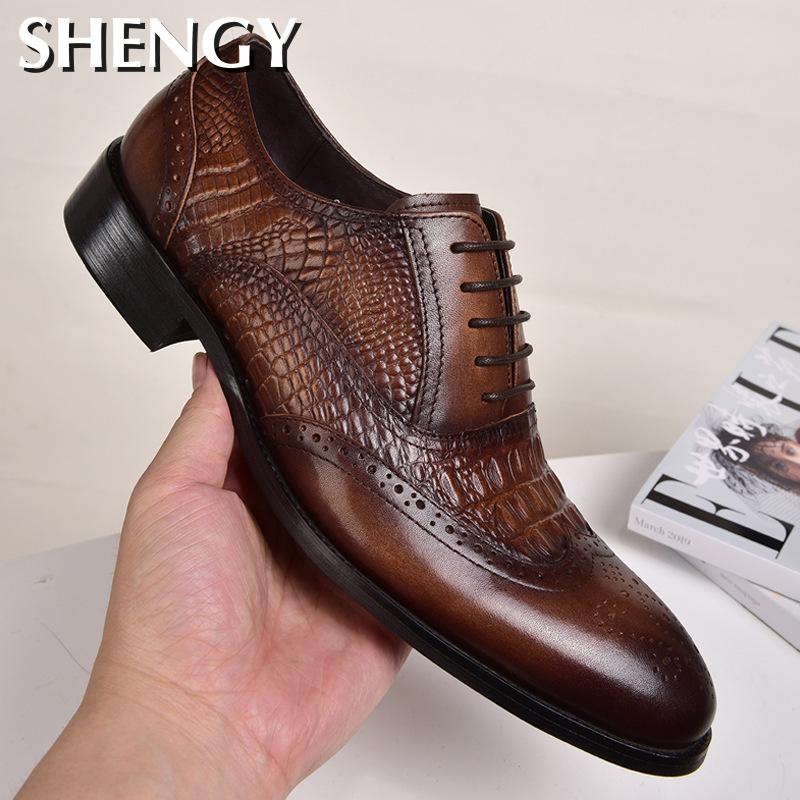 Shengmiao Crocodile Leather Brogues - Modern Elegance & Comfort