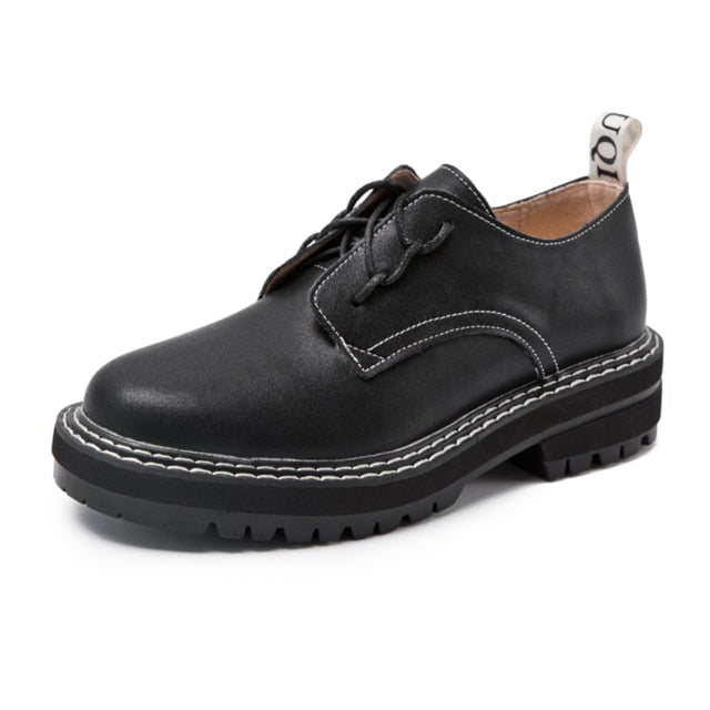 Retro Genuine Leather Oxford Shoes for Women Classic British Style
