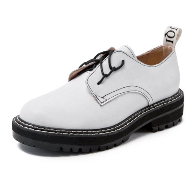 Retro Genuine Leather Oxford Shoes for Women Classic British Style