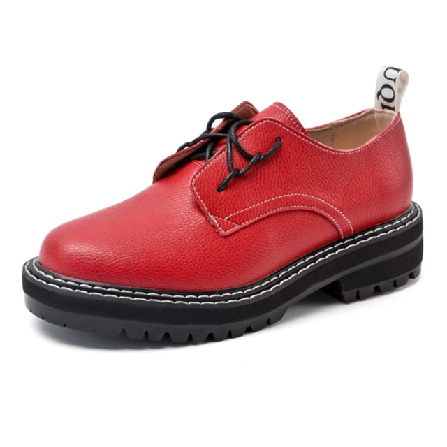 Retro Genuine Leather Oxford Shoes for Women Classic British Style
