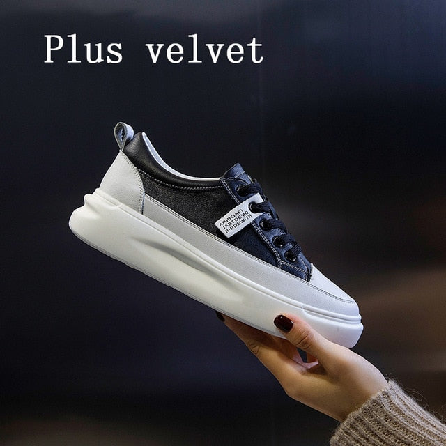 Women's Leather Platform Sneakers - Lightweight & Breathable