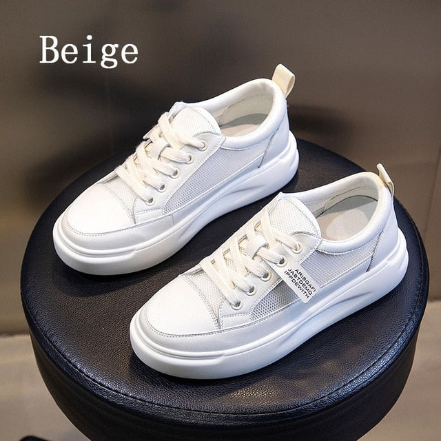 Women's Leather Platform Sneakers - Lightweight & Breathable
