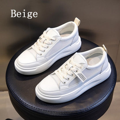 Women's Leather Platform Sneakers - Lightweight & Breathable