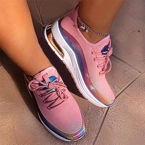 Women's Breathable Mesh Sneakers - Comfortable Lace-Up Shoes