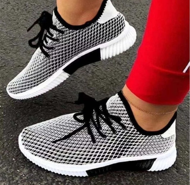 Women's Breathable Mesh Sneakers - Comfortable Lace-Up Shoes