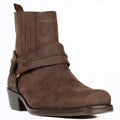 FootCourt Brown Leather Western Ankle Boots with Harness