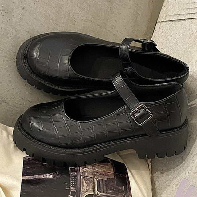 retro leather women's shoes spring autumn British student bottom work goth shoes women The first layer of genuine leather-41