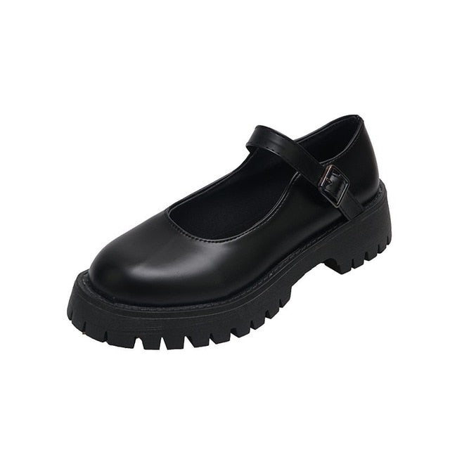 retro leather women's shoes spring autumn British student bottom work goth shoes women The first layer of genuine leather-41