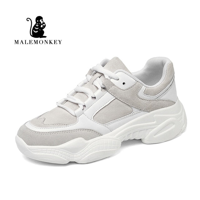 Women Sneakers Shoes White 2020 Spring Sport Thick Sole Lady Leisure Shoes Lace Up Comfortable Women Chunky Sneakers 932555