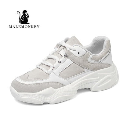 Women Sneakers Shoes White 2020 Spring Sport Thick Sole Lady Leisure Shoes Lace Up Comfortable Women Chunky Sneakers 932555