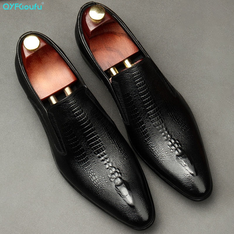 Handmade Mens Wedding Oxford Shoes Black Khaki Genuine Leather Brogue Men's Dress Shoes Slip On Business Formal Shoes For Men