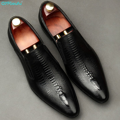 Handmade Mens Wedding Oxford Shoes Black Khaki Genuine Leather Brogue Men's Dress Shoes Slip On Business Formal Shoes For Men