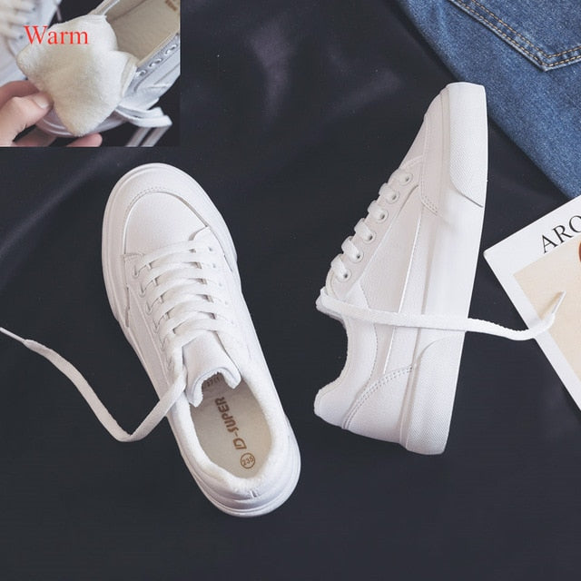 Women Sneakers Leather Shoes Spring Trend Casual Flats Sneakers Female New Fashion Comfort White  Vulcanized Platform Shoes