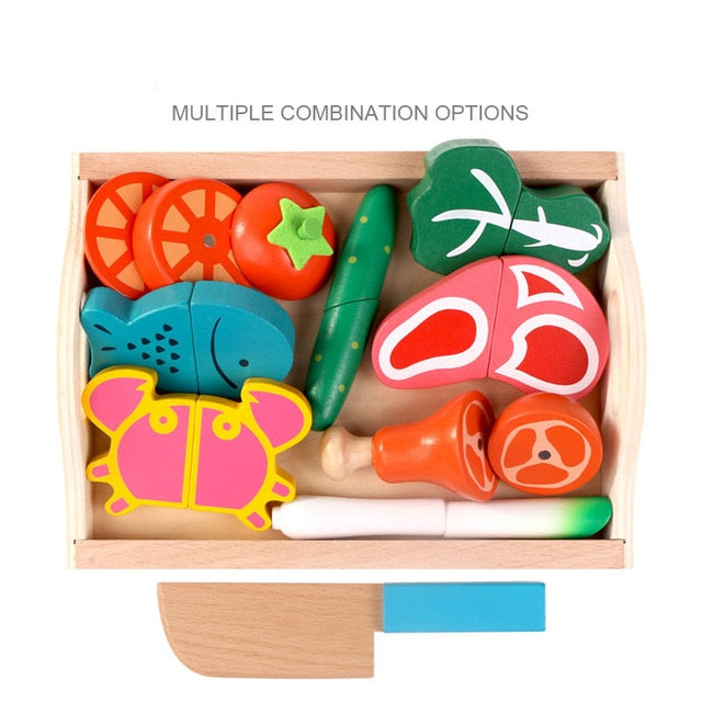Montessori cut fruits and vegetables toys wooden classic game simulation kitchen series toys early education gift play house toy