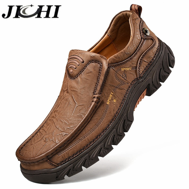 JICHI Men's Lightweight Leather Slip-On Shoes - Breathable & Stylish