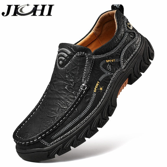 JICHI Men's Lightweight Leather Slip-On Shoes - Breathable & Stylish