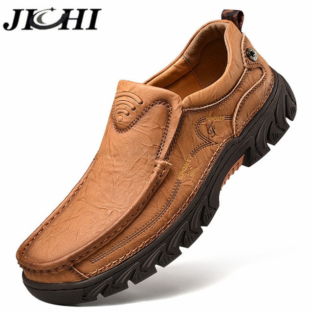JICHI Men's Lightweight Leather Slip-On Shoes - Breathable & Stylish