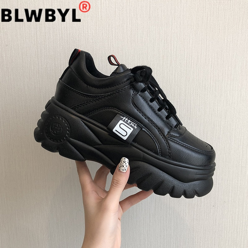 Hight Increase Ulzzang Women Casual Shoes Woman Sneakers Platform Wedges High Heels Flats Loafers Ladies Creepers Trainers