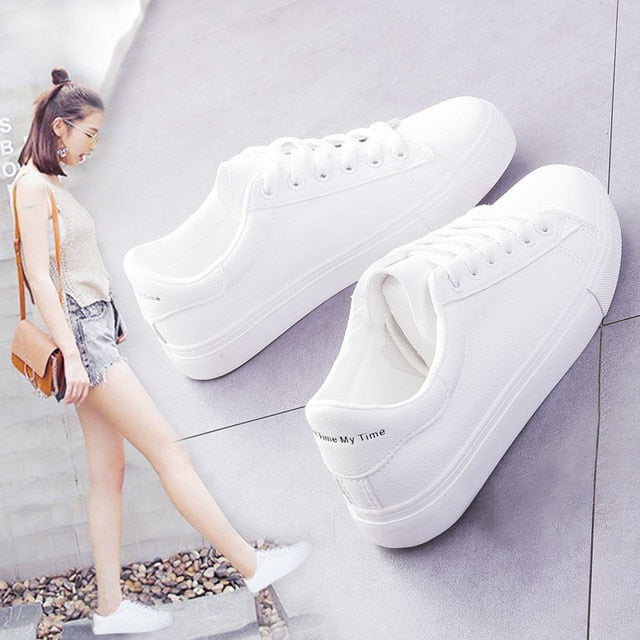 Fashion Shoes Women's Vulcanize Shoes Spring New Casual Classic Solid Color PU Leather Shoes Women Casual White Shoes Sneakers
