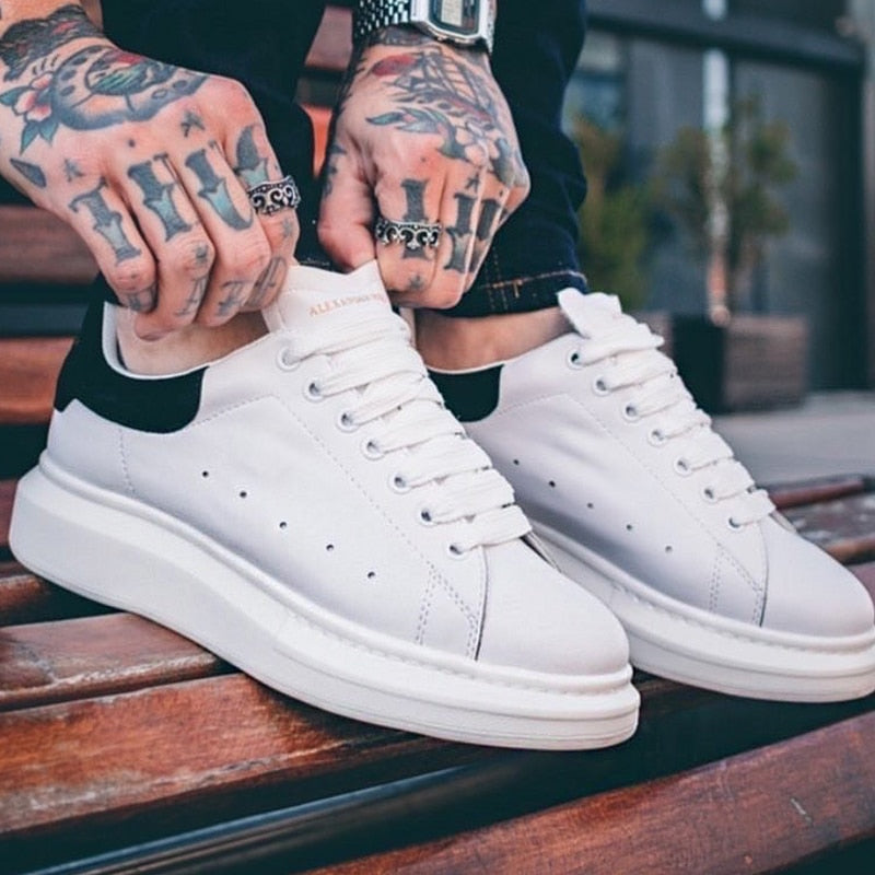 HKSZ Luxury Men's Sneakers - Breathable White Casual Shoes