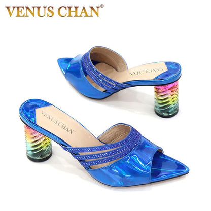 Venus Chan Summer Women Mules Design slippers Sandals Square sole slides High heel 9CM Women shoes Summer Woman size 41 42