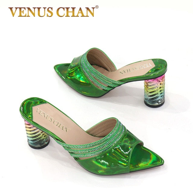 Venus Chan Summer Women Mules Design slippers Sandals Square sole slides High heel 9CM Women shoes Summer Woman size 41 42